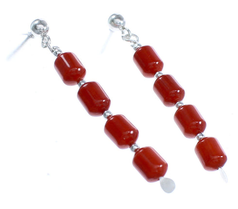 Authentic Sterling Silver Coral Bead Southwest Post Dangle Earrings KX121002